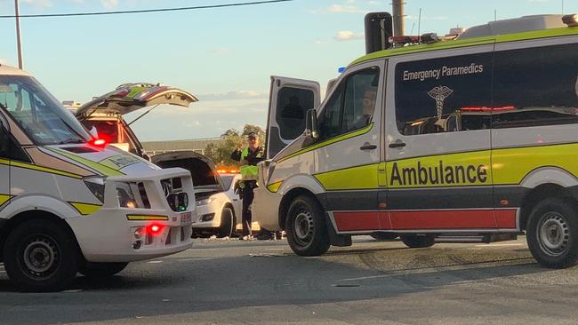 Emergency services at the scene of the Logan crash. Picture: Judith Kerr