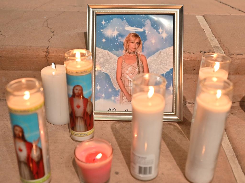 Candles are placed around a photo of cinematographer Halyna Hutchins during a vigil held in her honor at Albuquerque Civic Plaza. Picture: Getty Images