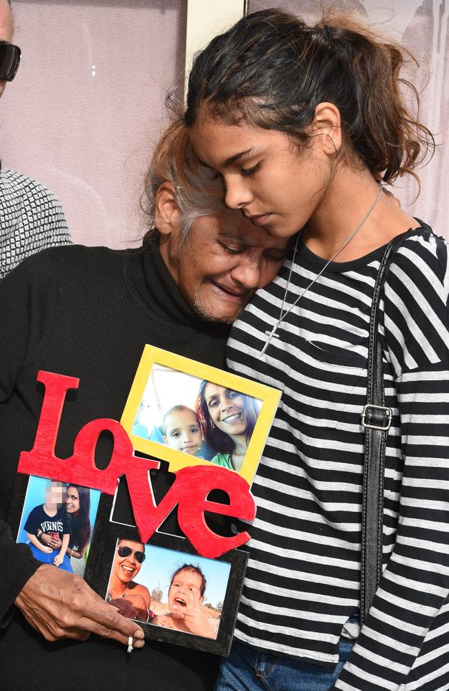 Donna Rigney is consoled by Yvette’s sister Juanita. Picture Roger Wyman