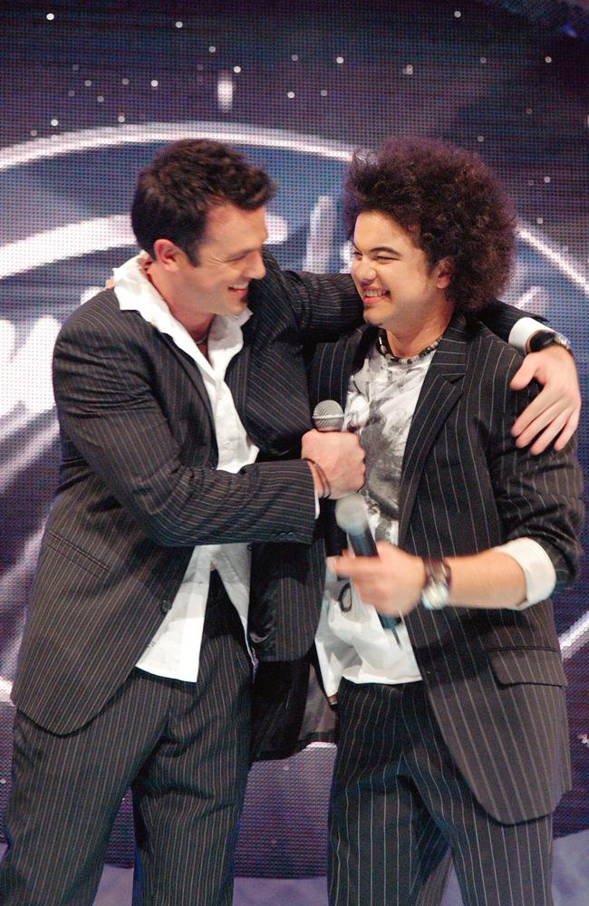 Memory lane! Shannon Noll and Guy Sebastian on set for Australian Idol in November 2003. Picture: Ten