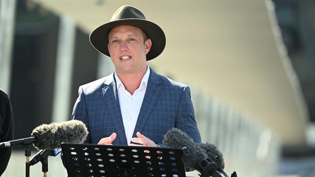 Acting Premier Stephen Miles announces that the new Neville Bonner bridge will be open to selected members of the public as a preview, in Brisbane. pic: Lyndon Mechielsen/Courier Mail