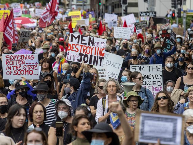 Thousands of women fill the streets of Brisbane for the March4Justice rallies. Picture: Sarah Marshall