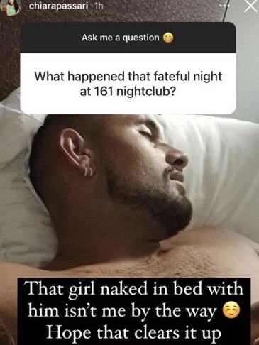 Passari shared a photo on social media claiming to be the tennis star in bed with a “naked girl”.