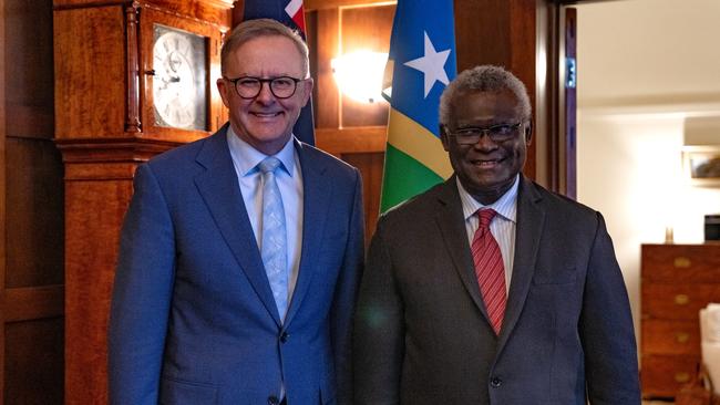 Anthony Albanese with the Solomon Islands PM Manasseh Sogavare in Canberra in 2022. Picture: PMO