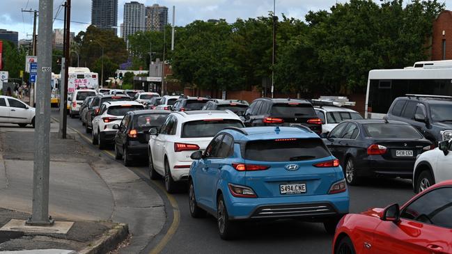 Motorists were also banked up on North Tce in Kent Town. Picture: Ben Clark