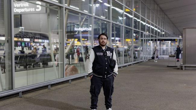 … to guard Maccabi fans like Ofek Ziv while they waited for flights back to Israel. Pictures: Jagoda Lasota/WSJ