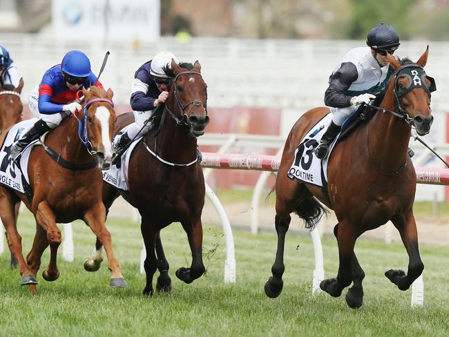 Boom Time and Cory Parish (right) take out the Caulfield Cup. Picture: Getty Images