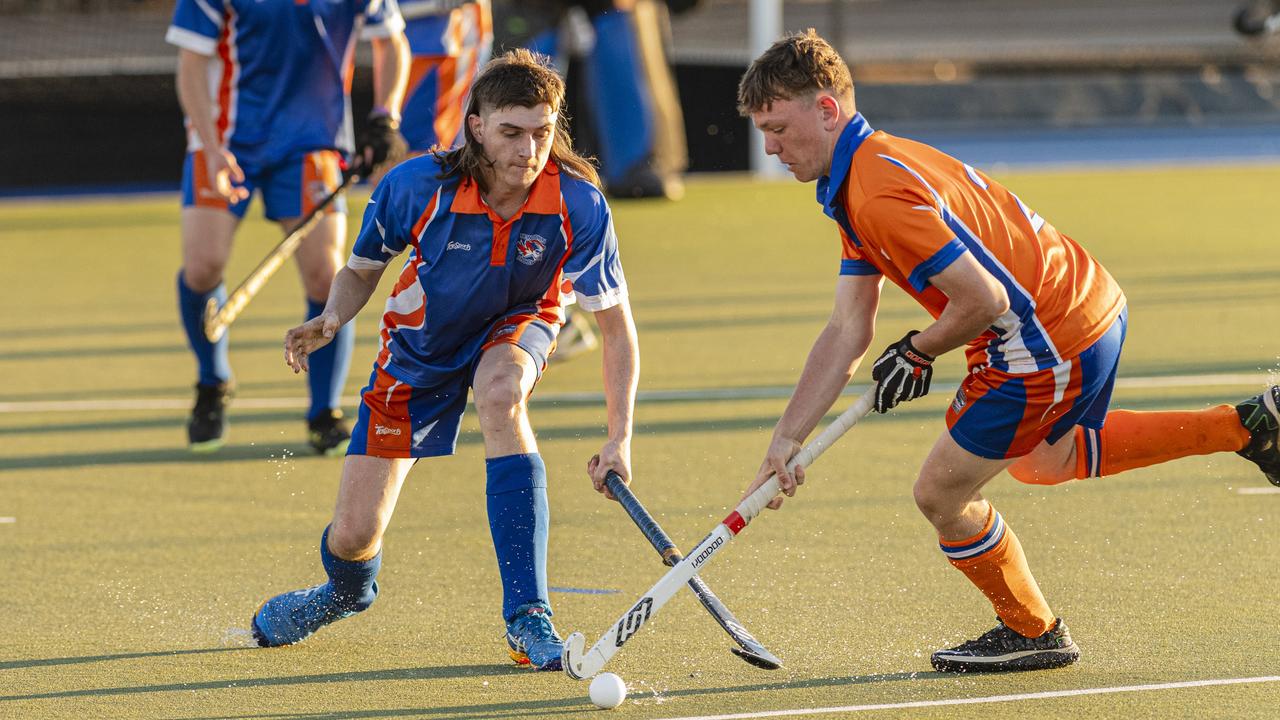 Newtown Blue against Newtown Orange in A2 Men's Toowoomba Hockey grand final at Clyde Park, Saturday, September 7, 2024. Picture: Kevin Farmer