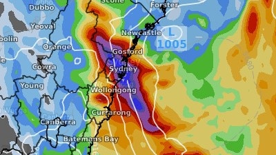 More than 100mm of rain has fallen in four Sydney suburbs overnight and almost a dozen areas evacuated as a second wave of wild weather hits NSW. Picture: Weatherzone