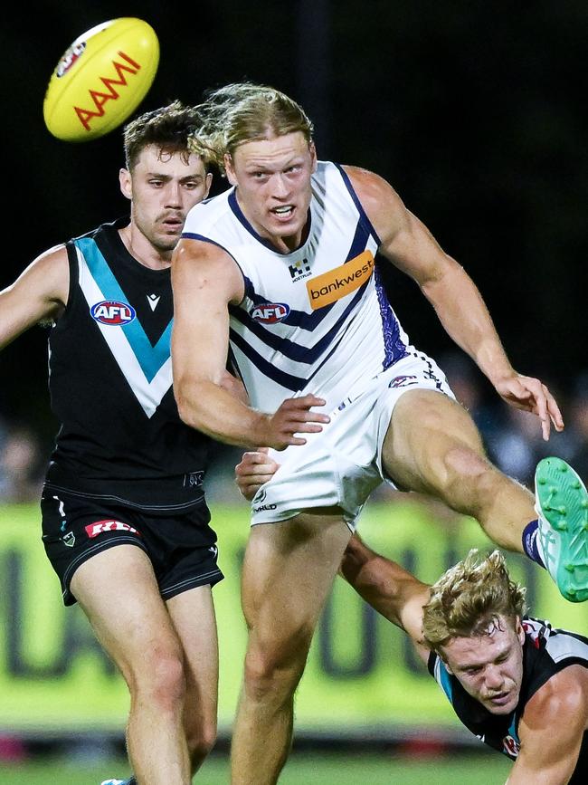 Hayden Young was best afield for the Dockers against Port Adelaide in the pre-season match. Picture: Mark Brake/Getty Images.