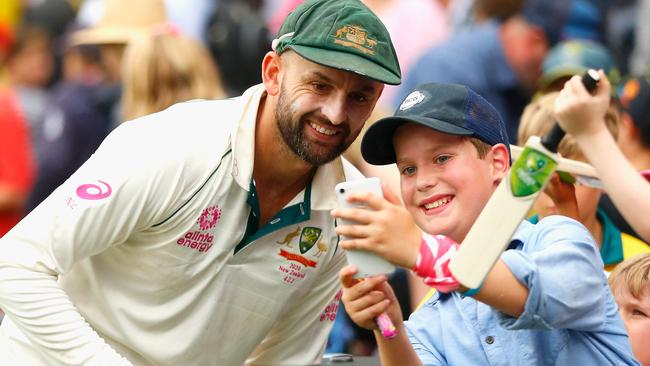 Nathan Lyon is a smash hit with Aussie cricket fans. Picture: AFP