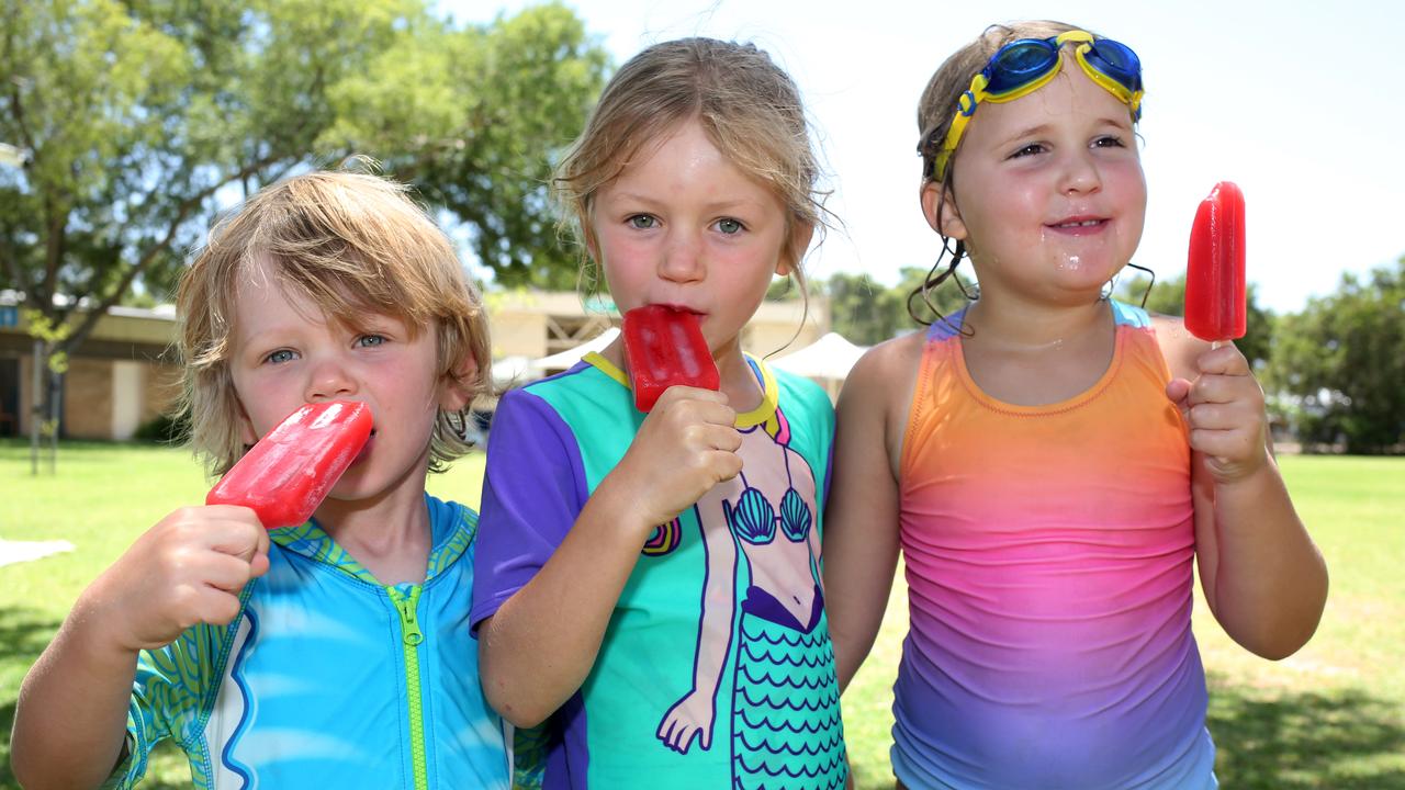 Karreek Holford and sister Lowenek with friend Eleanor Tiddy had matters licked. Picture: AAP/Emma Brasier