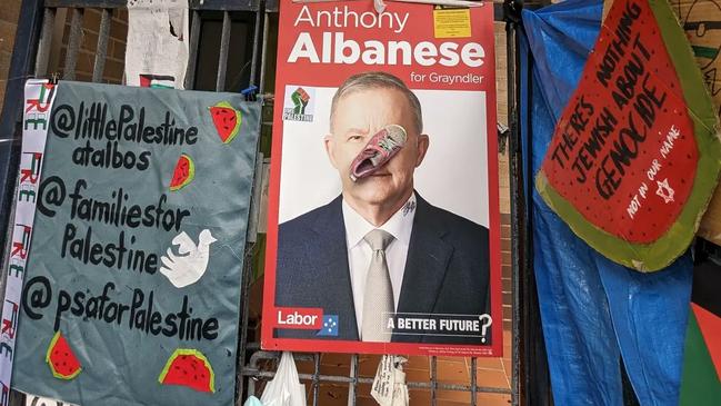 Protests at Anthony Albanese’s electorate office. Picture: X