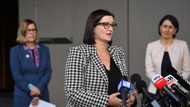 Minister Education Sarah Mitchell speaks to the media during a press conference. Picture: AAP Image/Joel Carrett