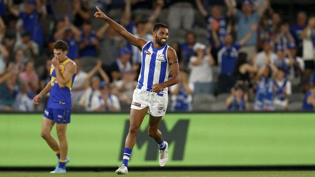 Tarryn Thomas was on his way to a good performance before suffering an injury before half-time against West Coast on Sunday. Picture: Getty Images