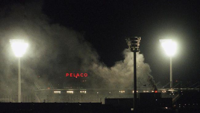 Smoke billowing from the MCG after the fire.