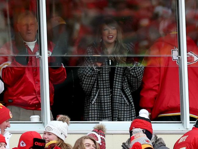 Taylor Swift celebrates a touchdown during the second quarter in the AFC Divisional Playoff between the Houston Texans and the Kansas City Chiefs. Picture: /Getty Images