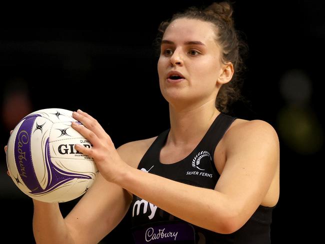 AUCKLAND, NEW ZEALAND - SEPTEMBER 21: Elle Temu of the Silver Ferns during game 1 of the Taini Jamison Trophy match between New Zealand v Jamaica at Eventfinda Stadium on September 21, 2022 in Auckland, New Zealand. (Photo by Phil Walter/Getty Images)