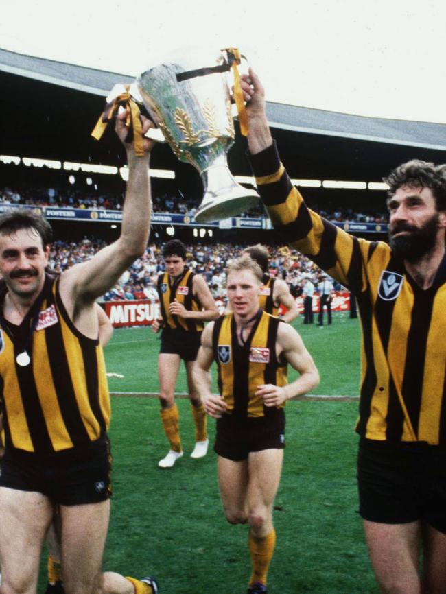 John Kennedy Jr and Michael Tuck with the premiership 1980 cup.