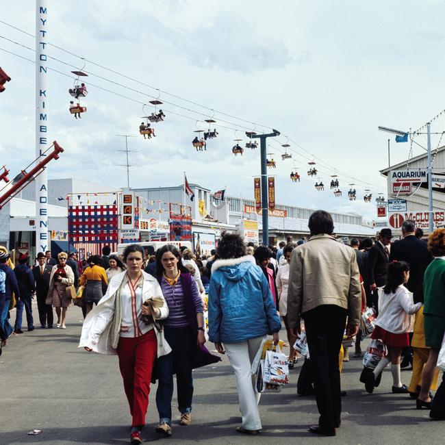 1971: Royal Melbourne Show, including the old chairlift. Picture: National Archives of Australia