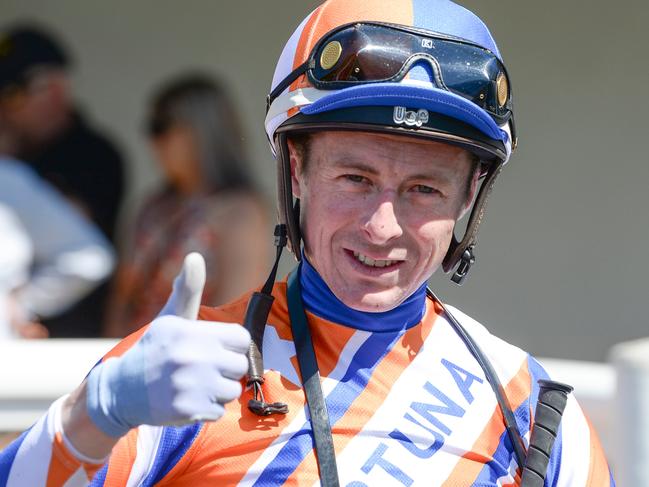 Harry Coffey after winning the Gian Gets His Maiden BM Hcp  at Mornington Racecourse on September 30, 2023 in Mornington, Australia. (Photo by Ross Holburt/Racing Photos via Getty Images)