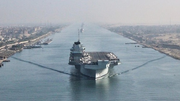 HMS Queen Elizabeth pictured sailing through the Suez Canal for the first time. Photo: Royal Navy