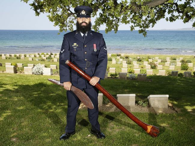 Royal Australian Air Force airman, Leading Aircraftman Brodie McIntyre stands at the Ari Burnu Cemetery. Leading Aircraftman McIntyre is a Warlpiri man and is preparing to represent the Australian Defence Force in Gallipoli.