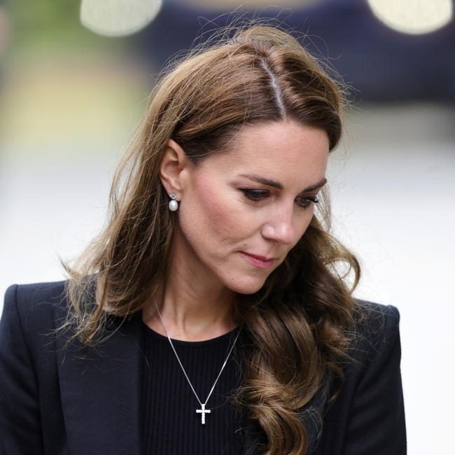 Catherine, Princess of Wales, views floral tributes at Sandringham. (Photo by Chris Jackson/Getty Images)