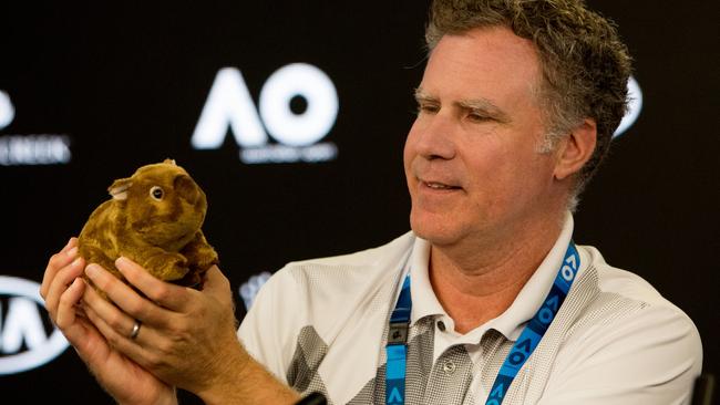 Will Ferrell said this toy wombat looked “delicious” after poking fun at Aussies when interviewing Roger Federer on Tuesday night.