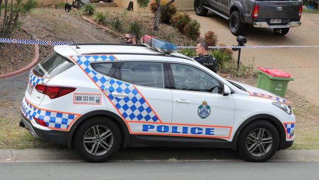 Police at the scene of a bikie-related shooting at Kumnick Street, Upper Coomera. Picture: Glenn Hampson.