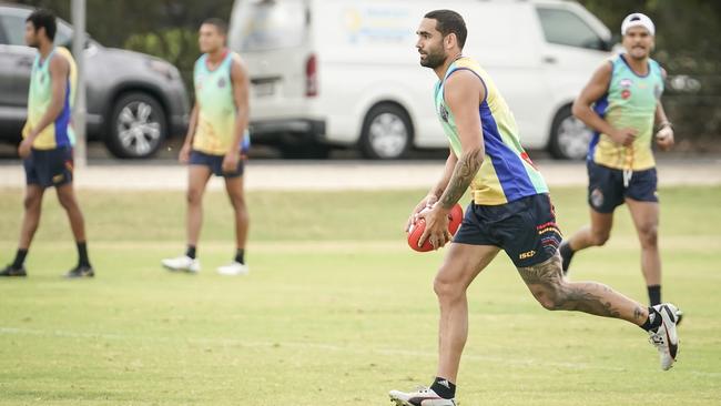 Shaun Burgoyne looking the goods at AFL Indigenous All Stars training at Park 10 in Adelaide on Monday. Picture: AAP/MIKE BURTON