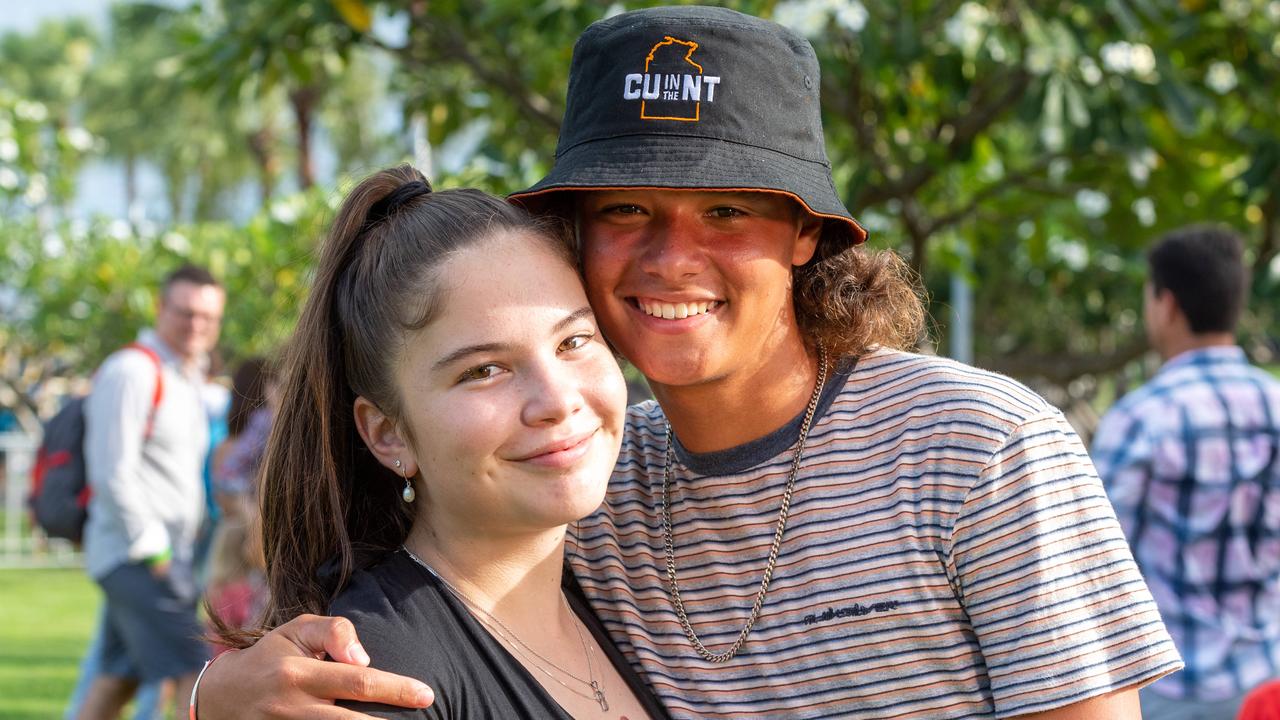 Emma Gaskin and Ben Holmes at Darwin Waterfront on New Year’s Eve 2020. Picture: Che Chorley