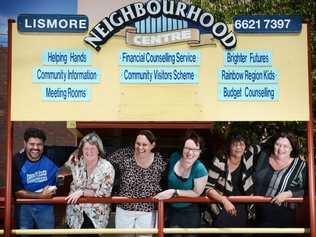 Staff from the Lismore Neighbourhood Centre. Picture L-R Rodney Davidson, Julie Massey, Noelene Hickling, Kathryn Lynch, May King and Jenni Beetson (CEO). Photo Patrick Gorbunovs / The Northern Star. Picture: Patrick Gorbunovs