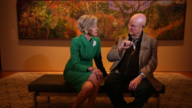 Dame Quentin Bryce with her friend, renowned landscape artist William Robinson at the William Robinson Gallery, at QUT, Gardens Point, Brisbane.