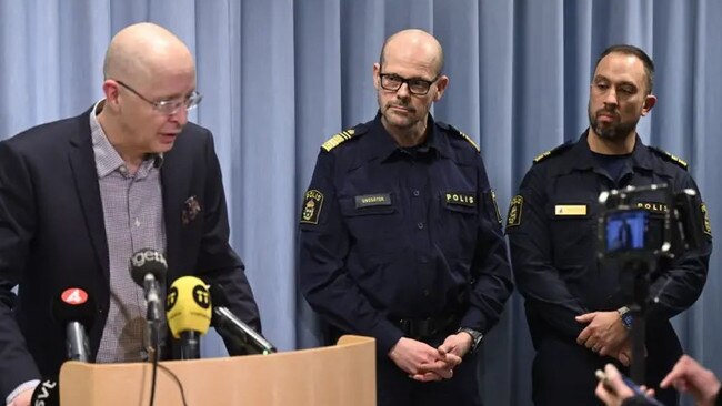 Swedish police speak to reporters. Picture: BBC.