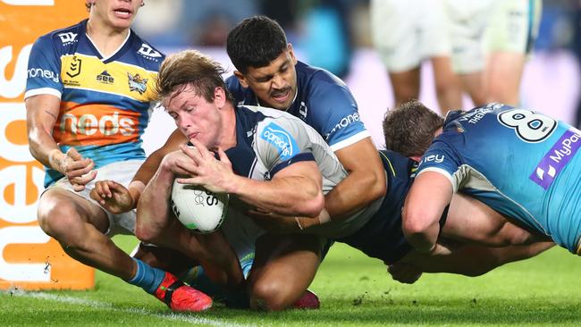 Harry Grant scored the Storm’s second try of the night against the Titans. Picture: Chris Hyde/Getty Images