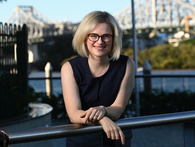 15/04/2021: QLD LNP Senator Amanda Stoker, outside her office, with the Storey Bridge behind, in Brisbane.   Lyndon Mechielsen/The Australian