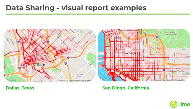 Lime shares much of its user trip data, like the example above, with local government.