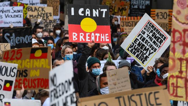 People protest at a Black Lives Matter rally in Melbourne last weekend. Picture: AFP