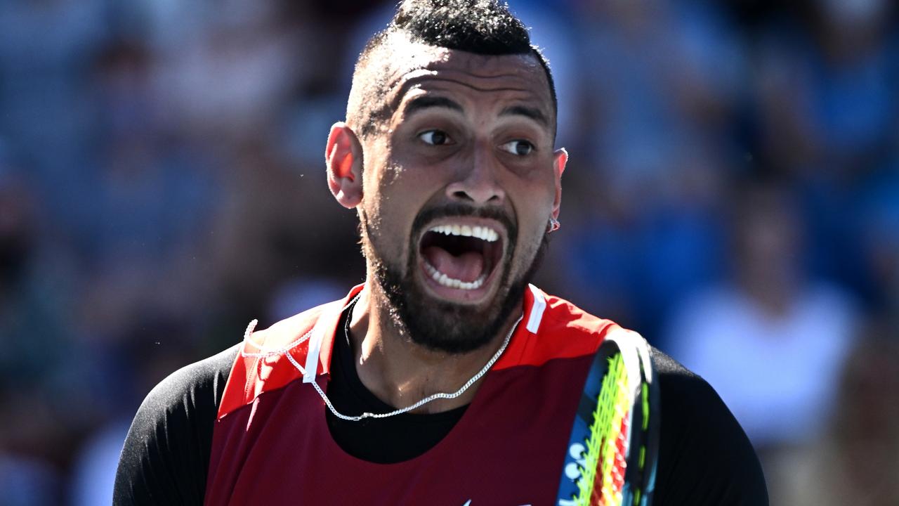 Nick Kyrgios of Australia reacts after winning a big point. Photo by Quinn Rooney/Getty Images.