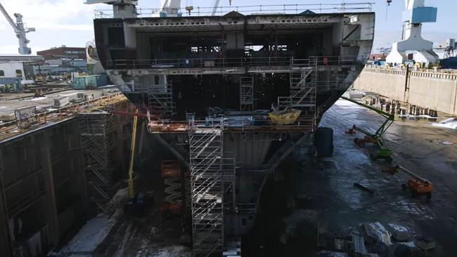 New Spirit of Tasmania vessel under construction at Finland's Rauma Marine Constructions. Picture: HYPE TV/ Spirit of Tasmania