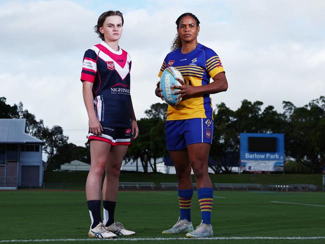 The Far North Queensland Rugby League Women's competition reaches its climax this Saturday afternoon, when the Cairns Kangaroos and the Atherton Roosters meet in the grand final match. Atherton Roosters' Eden Grace and Cairns Kangaroos Genavie Tabuai are focused on winning the 2024 championship when their teams clash in the grand final match at Barlow Park. Picture: Brendan Radke