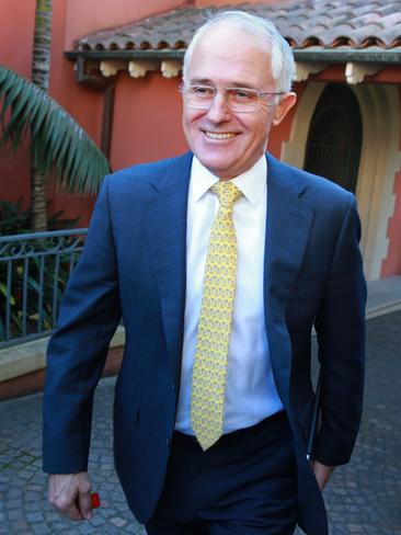 Malcolm Turnbull was all smiles when he left his Point Piper home in Sydney this morning. Picture: Cameron Richardson