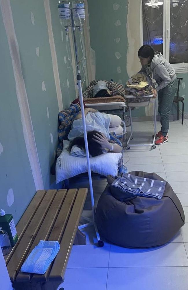 Basement where Daryna, nearly six months pregnant, spent a week sleeping on a wooden bench in Kyiv. Picture: Supplied