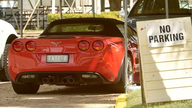 A Corvette was parked at the showgrounds on the second day of AFP searches at Townsville.