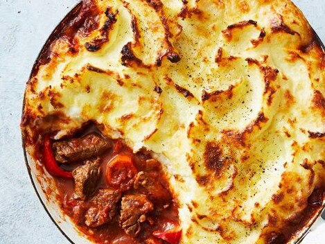 Sour cream mash beef goulash cottage pies.