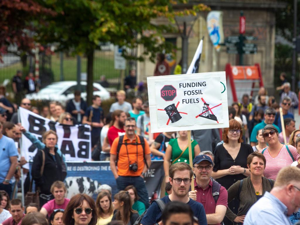 People take part in a demonstration for the climate called 'Act Now or Never' to raise awareness for climate change in Brussels. Picture: AFP