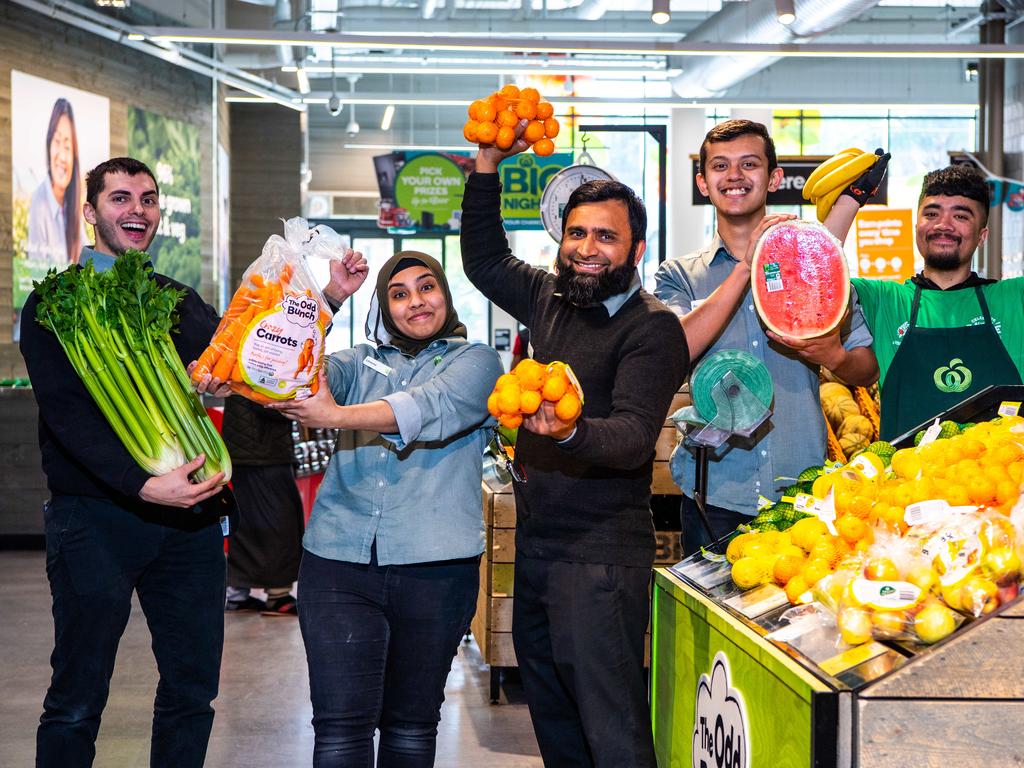 Thanks a Million: Jamie Black, Umme Habiba, Faisal Nawaz, Amber Ramadhan & Alrizki Uchiha at Lakemba Woolworths on Thursday, 9 July 2020, during this year’s Feed Appeal, just one of countless examples of Australians helping each other this year. Picture: AAP/Monique Harmer.