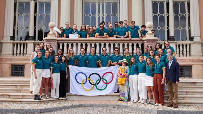 Billionaire Gina Rinehart with the Australian rowing team.