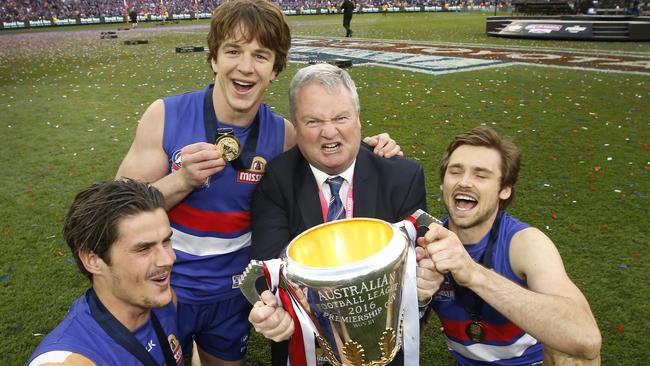 Peter Gordon, Tom Boyd, Liam Picken and Joel Hamling with the premiership cup. Picture: David Caird